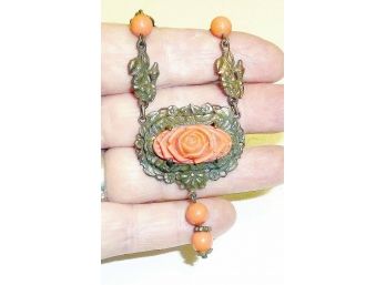 Vintage Coral Carved Necklace