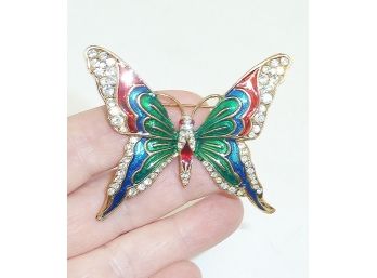 Enamel Rhinestone Butterfly Pin