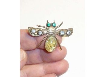 Glass Bug Pin Jeweled Wings