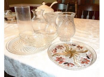 Vintage Glass Trays, Vases LOT
