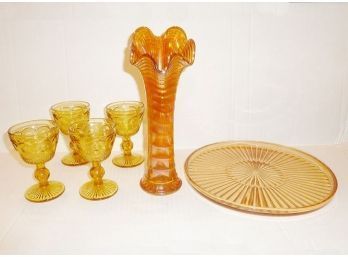 Carnival Vase, Amber Glass LOT