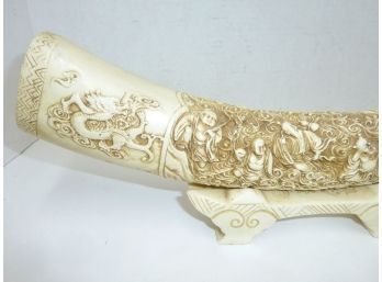 Asian Design Tusk Shape Piece On Stand