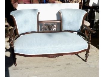 Antique Carved Settee Reupholstered