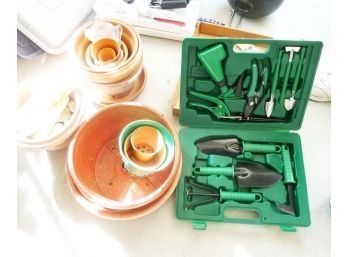 Garden Tools, Clay Pots LOT