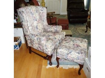 Floral Wing Back Chair  Ottoman