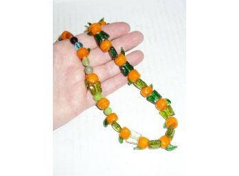 Art Glass Bead Necklace Orange