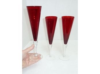 Ruby 3 Tall Stems Toasting Flutes