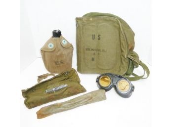 U.S. Gas Mask Bag, Goggles, Canteen