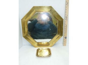 Vintage Brass Mirror Plateau, Brass Dish