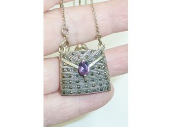 Purse Pendant Necklace Marked 925