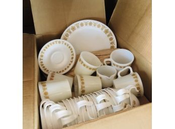 Box Of Corelle Dishes And Mugs