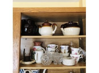 Cabinet Lot No. 2: Tea Cups, Bean Pots, Crystal, Etc.