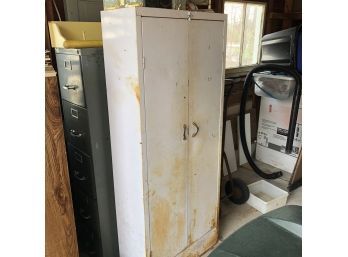 White Metal Cabinet With Contents