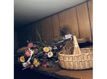 Small Basket, Dried Florals And Cross Decoration