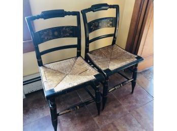Pair Of Vintage Hitchcock Stenciled Rush Seat Chairs
