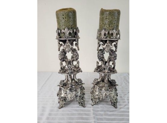 Set Of 2 Artisan Made Pedestal Candle Holders (Living Room)