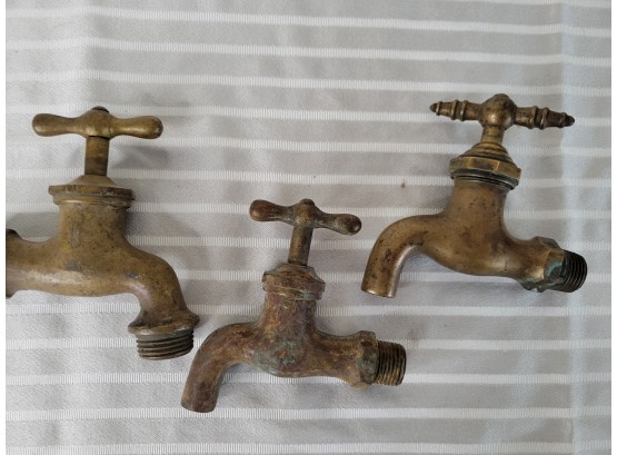 Set Of 3 Vintage Brass Water Taps (Living Room)