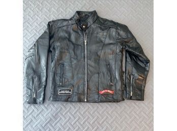 Diamond Plate Buffalo Leather Men's Black Leather Jacket Size Medium