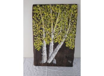 Tree Painting On Wood - Signed Allen '74 (Living Room)
