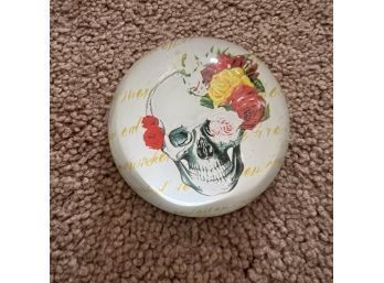 Skull And Flower Glass Paperweight