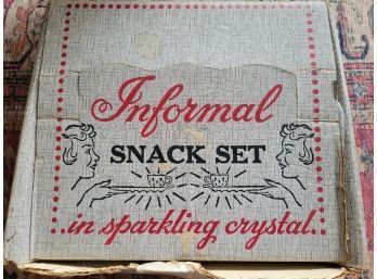 Vintage Informal Snack Luncheon Dish/Tray & Cup Set In Sparkling Crystal. 4 Trays/4cups