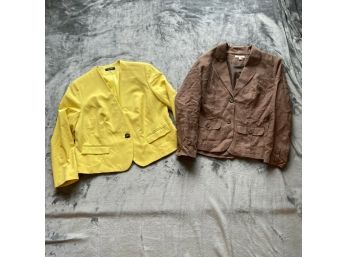 Merona And Nine West Women's Lot Of 2 Suit Coats Yellow And Brown Size 16/XXL