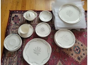 Vintage French Saxon China Style #FSX144.Coupe, Gray Leaves, Wheat Shalf. 32 Pieces.