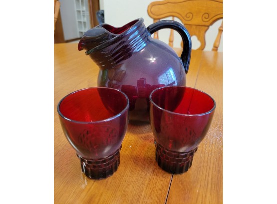 Red Glass Set Pitcher & 2 Glasses (Kitchen)