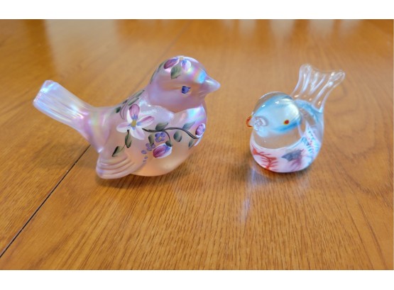 Pair Glass Bird Figurines -Fenton And Other (Kitchen)