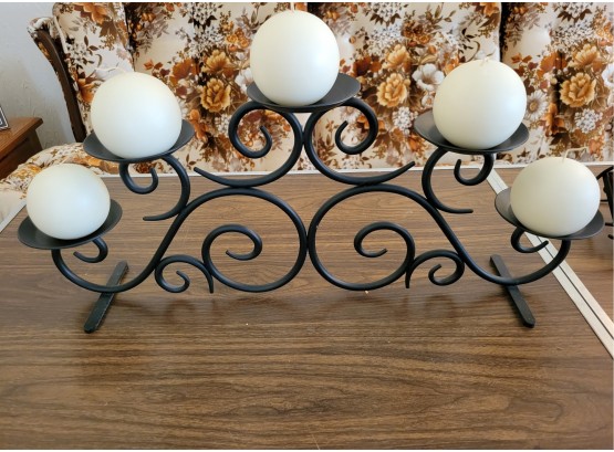 Metal Candle Holder With Round Candles (Living Room)