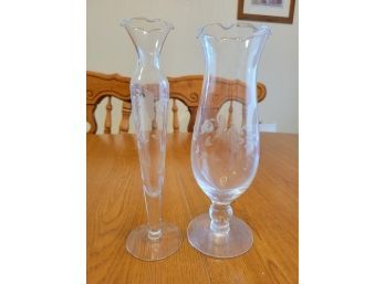 Set Of 2 Princess House Etched Glass Vases (Kitchen)