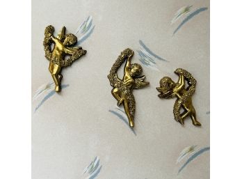 Trio Of Vintage Syroco Gold Cherub Figures (Upstairs)