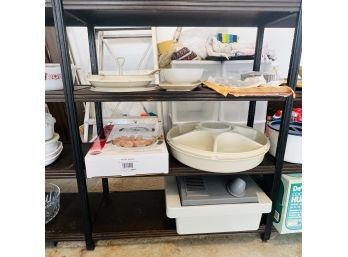Shelf Lot: Humidifier, Tupperware Serving Pieces, Etc. (Garage)