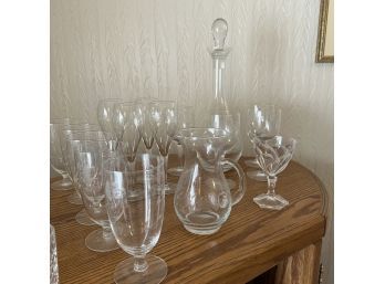 Assorted Glasses And Decanter Set (Living Room)