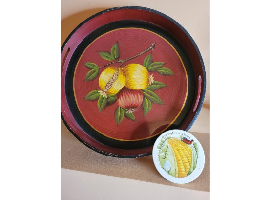 Tray With Fruit Design And Coaster (Upstairs)