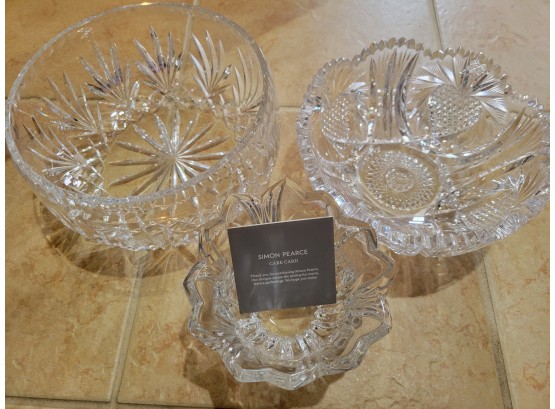 Set Of 3 Crystal Bowls - Simon Pearce And Others (foyer)