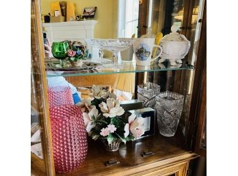 Cabinet Shelf Lot With Clock, Ceramics, Glass  (Living Room)