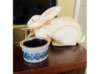 Bunny Figure And Stoneware Dish (Downstairs Bedroom)