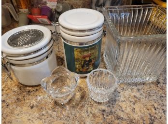 Kitchen Items. 2 Lidded Containers /Glass/votive Holders (Kitchen)
