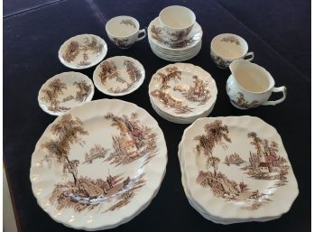 Vintage Lot Of Johnson Brothers 'The Old Mill' China Dishes Set (Living Room)