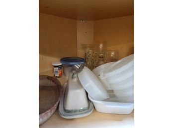 Kitchen Shelf Lot Of Glasses/Tupperware/pottery (Kitchen)
