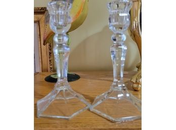Set Of Glass Candle Stick Holders (Foyer)
