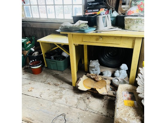 Chippy Yellow Table With Bench (Garage Room C)