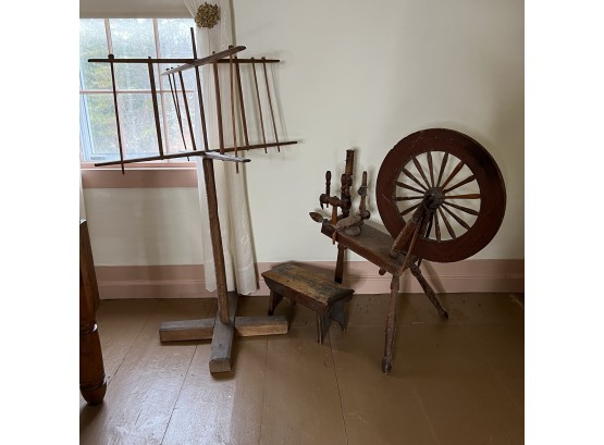Lot Of Antique Primitive Spinning Wheel, Yarn Winder, Etc (BR 3)