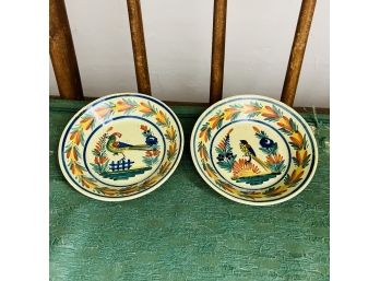 Set Of Two French Quimper Dishes With Bird Motif (Bedroom 5)