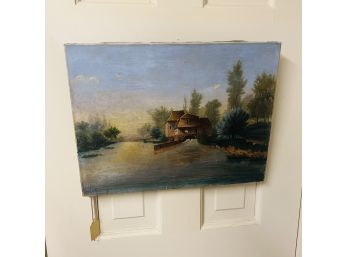 Older Vintage Or Antique Signed Painted Canvas (Craft Room)