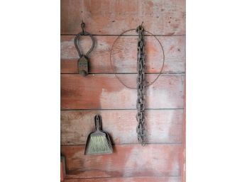 Wall Lot With Chain, Rustic Metal Hook And Brush Broom (Garage Room B)
