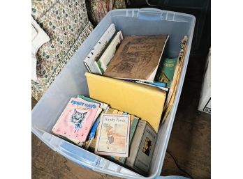 Plastic Bin With Books, Some Vintage And Antique (Attic)