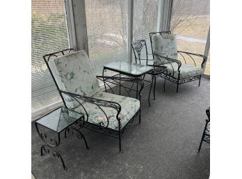 Vintage Wrought Iron Patio Furniture: Two Chairs Arm Chairs, Side Chair And Two Glass Top Tables (Back Patio)