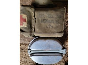 Vintage Red Cross Kit And Camp Plate (barn)